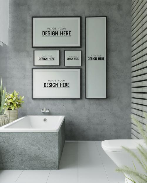 Free Poster Frame Mockup On Bathroom Interior Psd