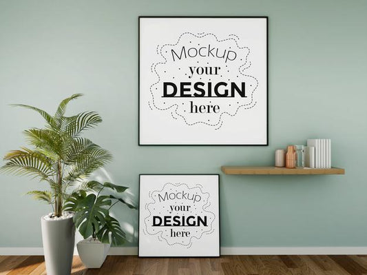 Free Poster Frame Mockup On The Wall With Plant Psd