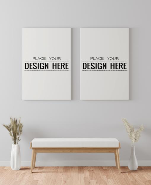 Free Poster Frame Mockup On The Wall With Plant Psd
