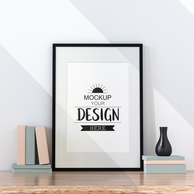 Free Poster Frame Mockup On The Wall With Plant Psd