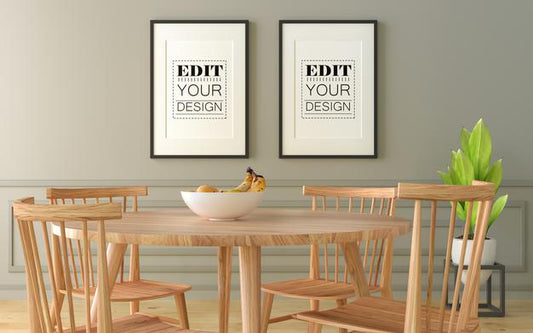 Free Poster Frames In Dining Room Mockup Psd