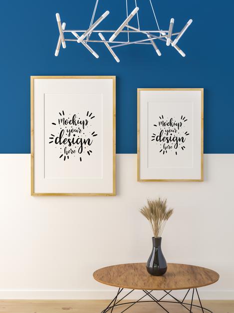 Free Poster Frames In Living Room Mockup Psd