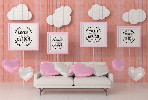 Free Poster Frames In Living Room Mockup Psd