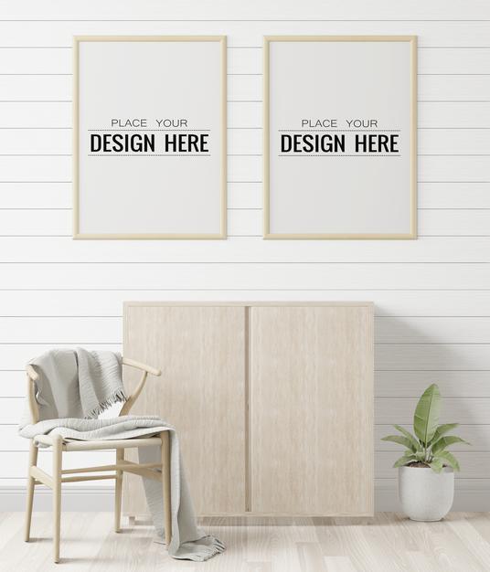 Free Poster Frames In Living Room Mockup Psd