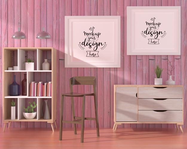 Free Poster Frames In Living Room Mockup Psd