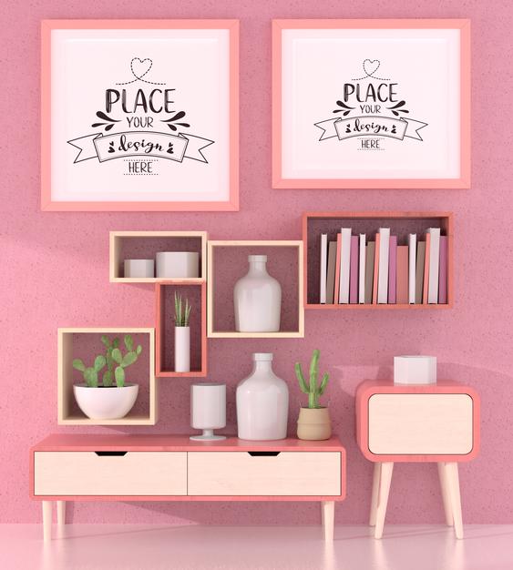 Free Poster Frames In Living Room Mockup Psd