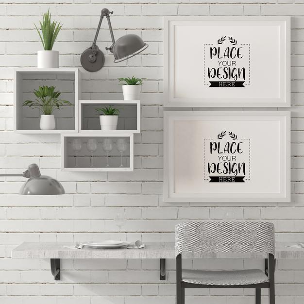 Free Poster Frames In Living Room Mockup Psd