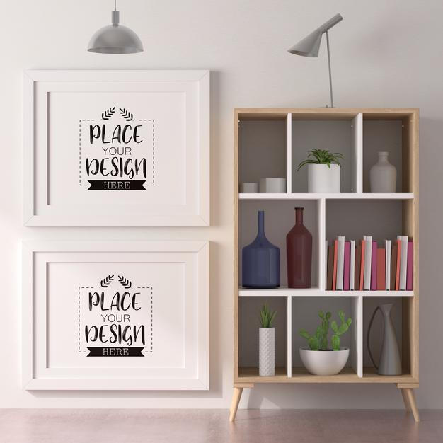 Free Poster Frames In Living Room Mockup Psd