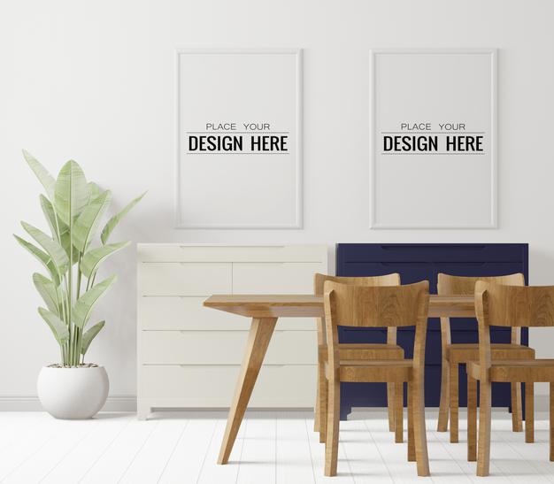 Free Poster Frames In Living Room Mockup Psd