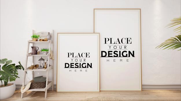 Free Poster Frames In Living Room Mockup Psd