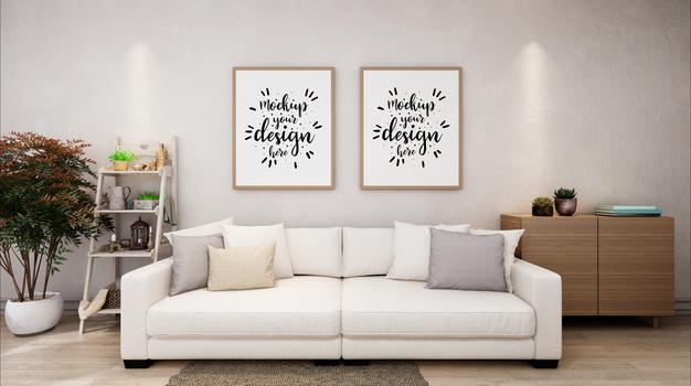 Free Poster Frames In Living Room Mockup Psd – CreativeBooster