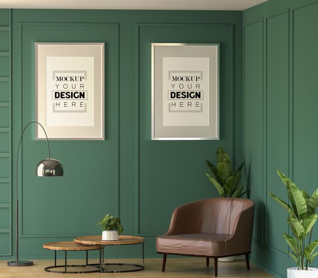 Free Poster Frames In Living Room Mockup Psd