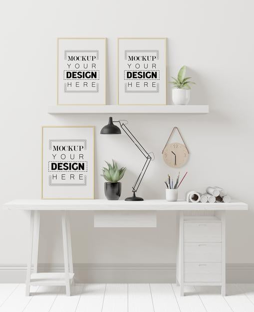 Free Poster Frames In Office Mockup Psd