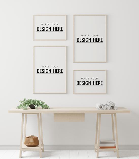 Free Poster Frames In Office Mockup Psd