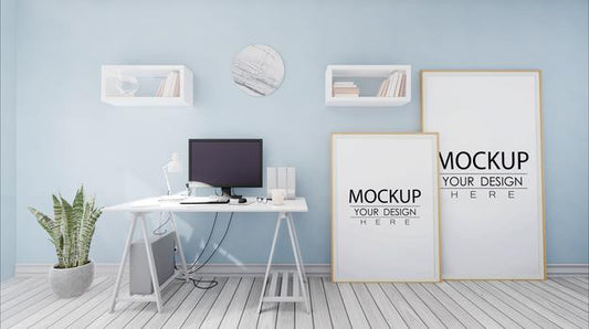 Free Poster Frames In Office Mockup Psd