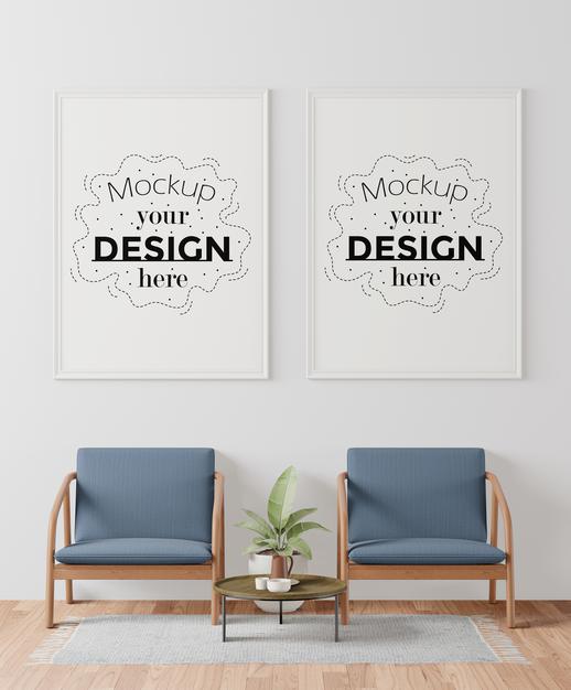 Free Poster Frames In Waiting Room Mockup Psd