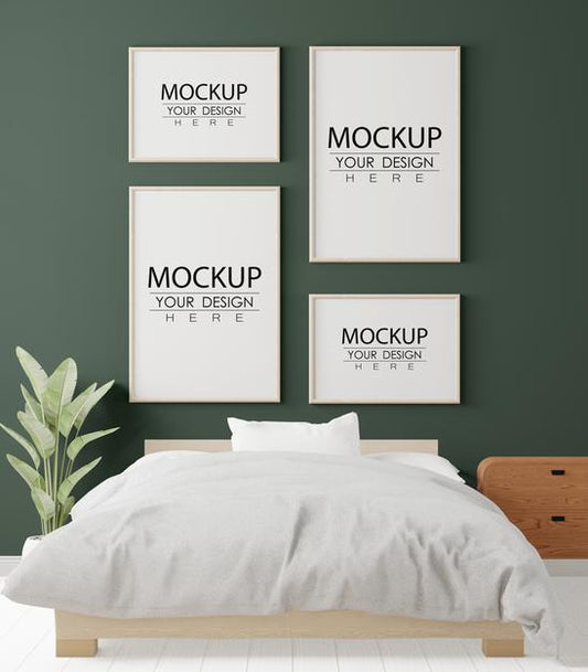 Free Poster Frames Mockup In A Bedroom Psd
