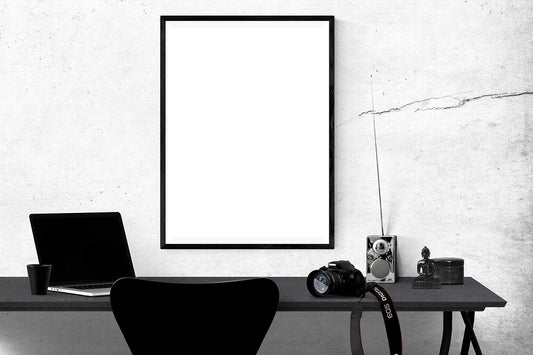 Free Empty White Poster or Frame in Office Photo Mockup