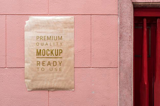 Free Poster Mockup On Red Wall Psd