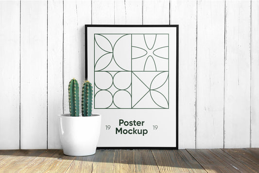 Free Poster With Cactus Mockup