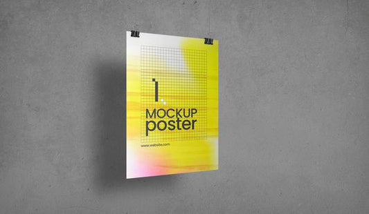 Free Poster With Clips Over Concrete Surface Mockup Psd