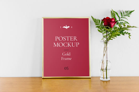 Free Poster With Gold Frame Mockup