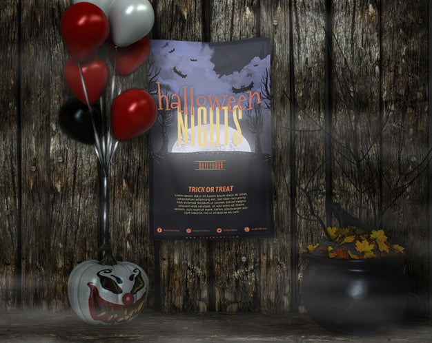 Free Poster With Halloween Nights Mock-Up And Balloons Psd