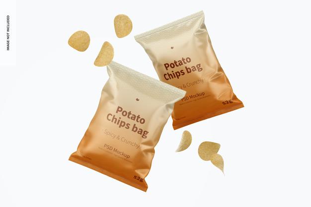 Free Potato Chips Bags Mockup, Floating Psd