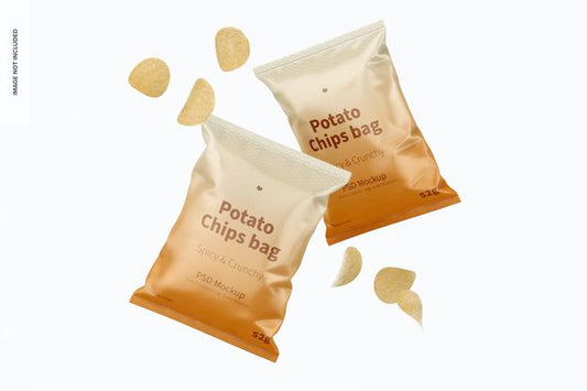 Free Potato Chips Bags Mockup, Floating Psd