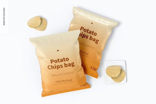 Free Potato Chips Bags Mockup, Top View Psd
