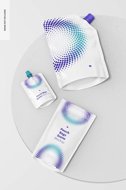Free Pouch Bags Scene Mockup Top View Psd