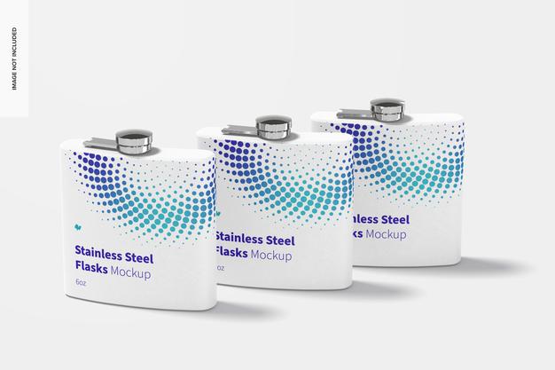 Free Powder Coated Stainless Steel Flasks Mockup, Perspective Psd