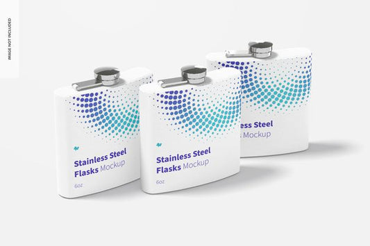 Free Powder Coated Stainless Steel Flasks Set Mockup Psd
