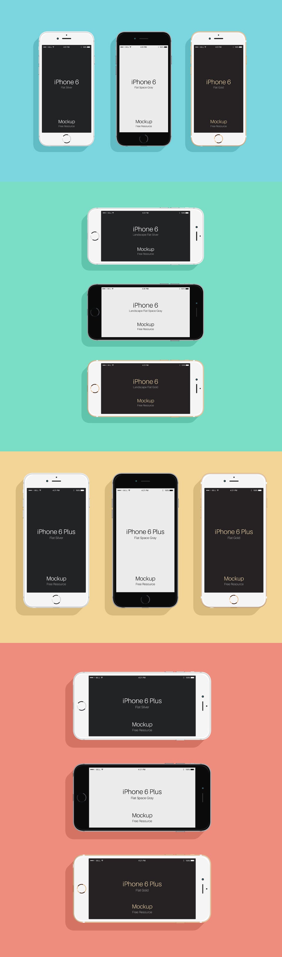 Free Flat iPhone 6 and 6s Mockup Psd