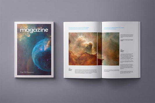 Free Psd Magazine Mockup Template US A4 Top View