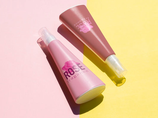 Free Product Design With Pink Bottles Mock-Up Psd