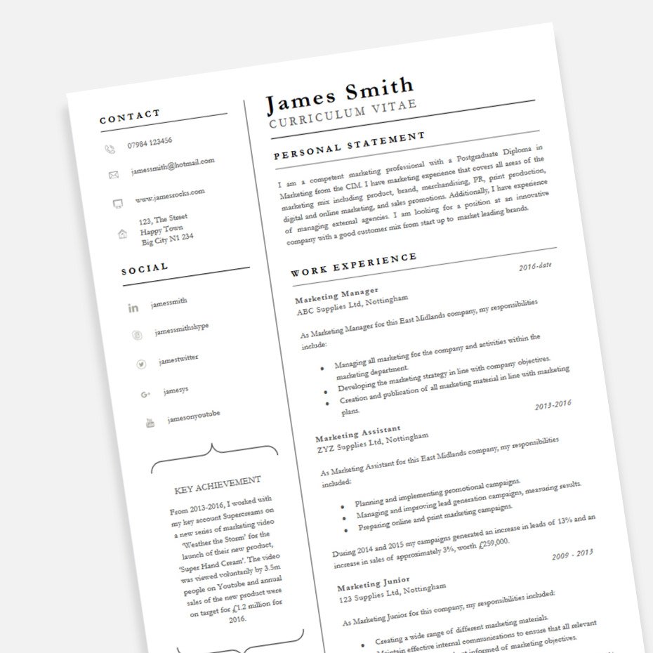 Free Achiever Pofessional CV Resume Template in Microsoft Word (DOCX) Format