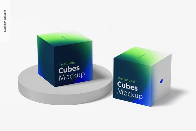 Free Promotional Cubes Display Mockup, Perspective Psd