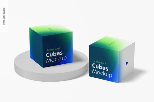 Free Promotional Cubes Display Mockup, Perspective Psd