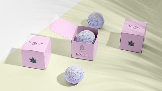 Free Purple Bath Bombs In Pink Boxes Psd