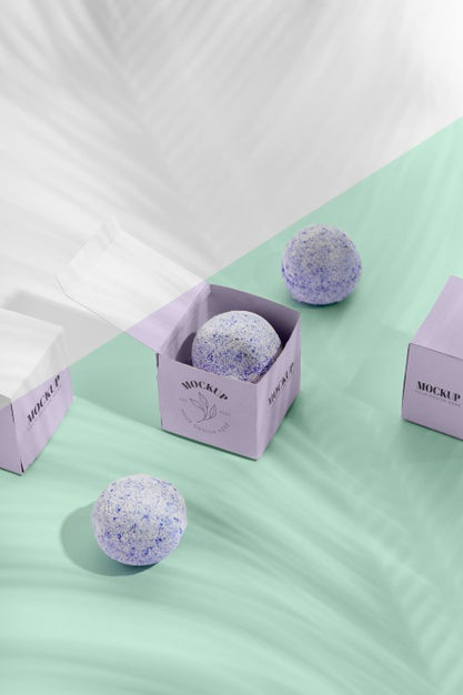 Free Purple Boxes And Bath Bombs Mock-Up Psd