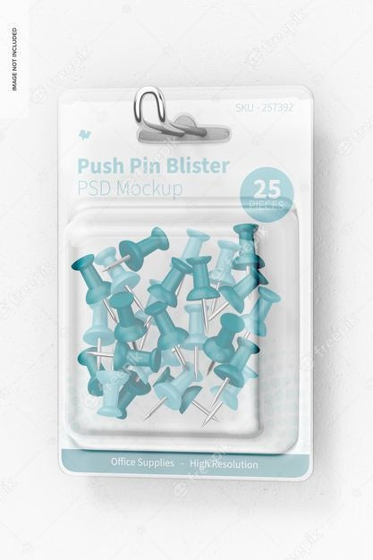 Free Push Pin Blister Mockup, Hanging On Wall Psd