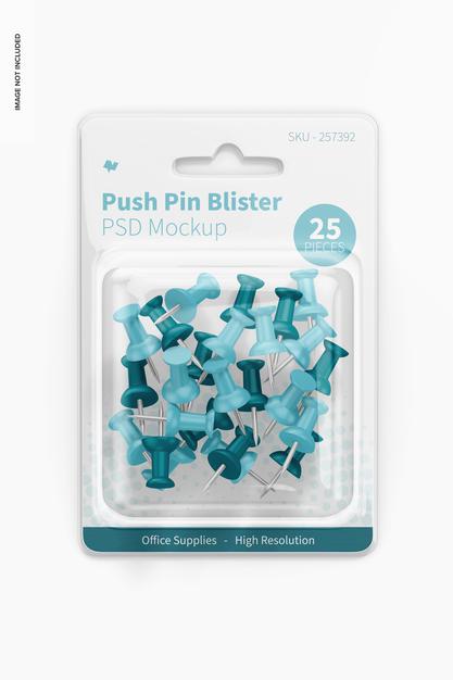 Free Push Pin Blister Mockup, Top View Psd