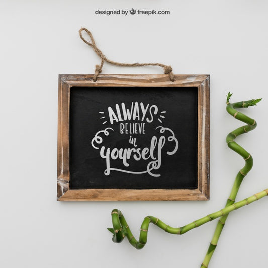 Free Quote On Chalkboard With Bamboo Psd