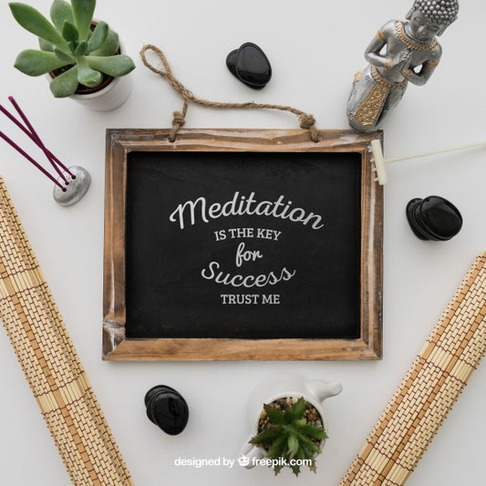Free Quote On Chalkboard With Yoga Decoration Psd
