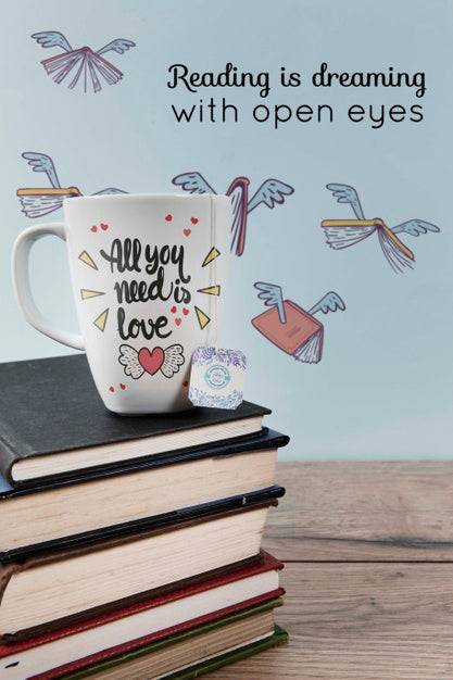 Free Reading Is Dreaming With Open Eyes Quote And Pile Of Books Psd