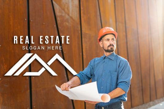 Free Real Estate Agent Looking Away And Holding Plans Psd