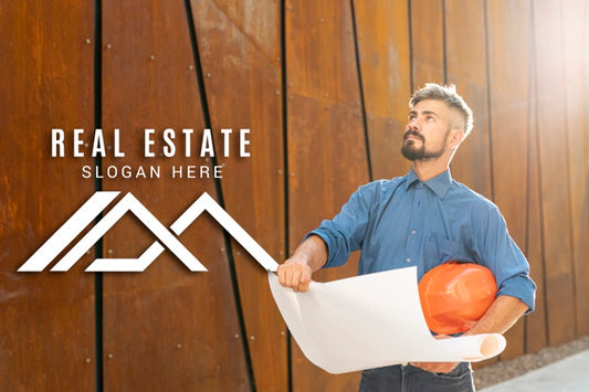 Free Real Estate Agent Looking Up And Holding Plans Psd