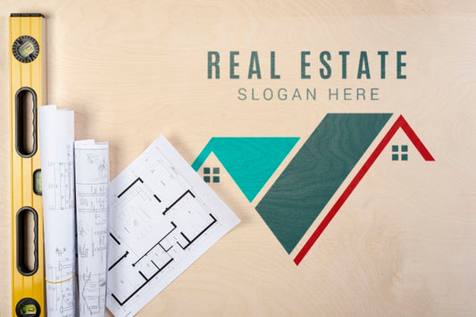 Free Real Estate Slogan With Building Plans Psd