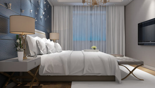 Free Realistic Bright Modern Double Bedroom With Furniture Psd